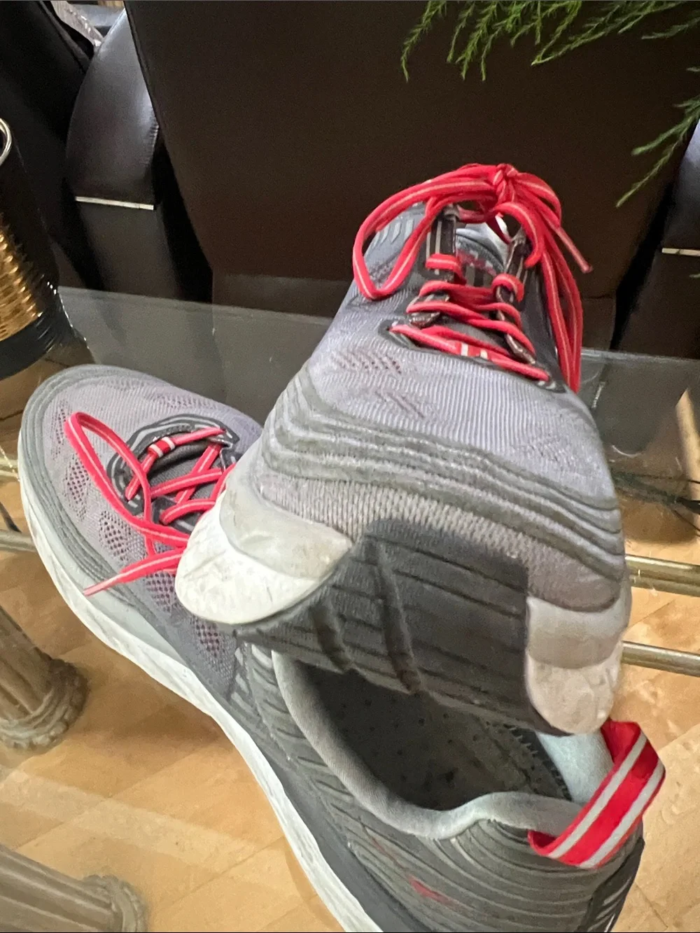 Hoka Men's Gray Athletic Swim Shoes with Red Accents